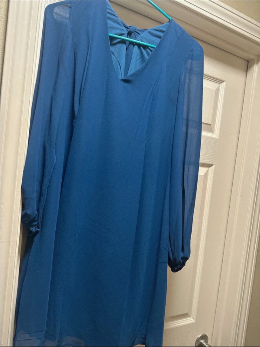 Blue Long Sleeve Shift Dress - Women